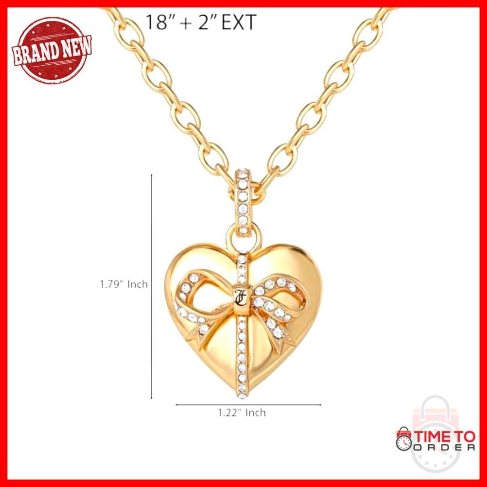 Gold-Tone Heart Pendant Necklace with Crystal Bow, 18"+3" Adjustable - Picture 5 of 6